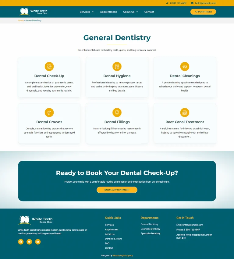 Serviços White Teeth tema WordPress dentário – Serviços