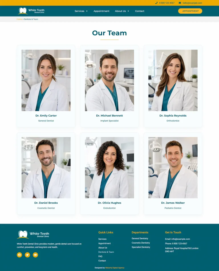 Equipa White Teeth tema WordPress dentário – Equipa