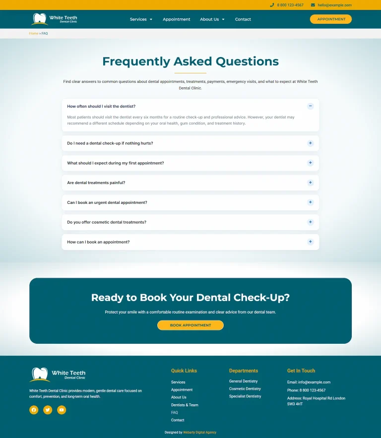 Faq White Teeth tema WordPress dentário – Faq