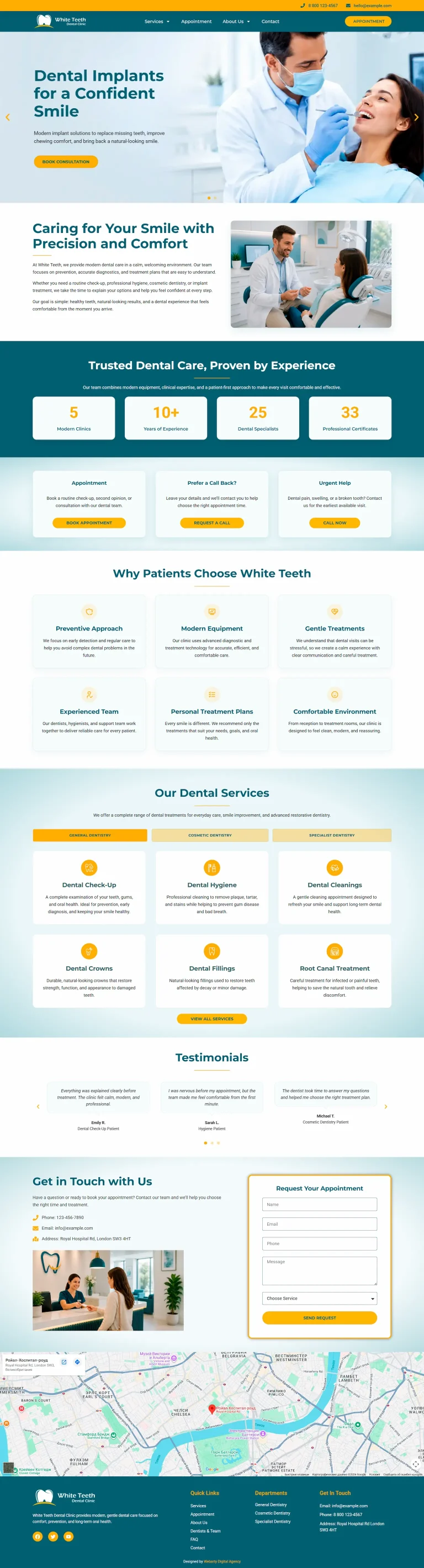 Página inicial White Teeth tema WordPress dentário – Página inicial