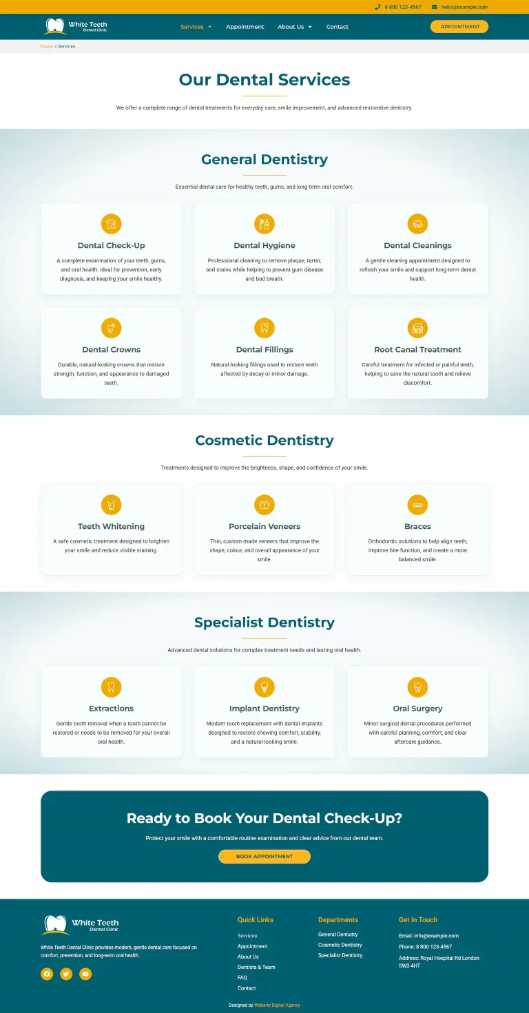 Serviços White Teeth tema WordPress dentário – Serviços