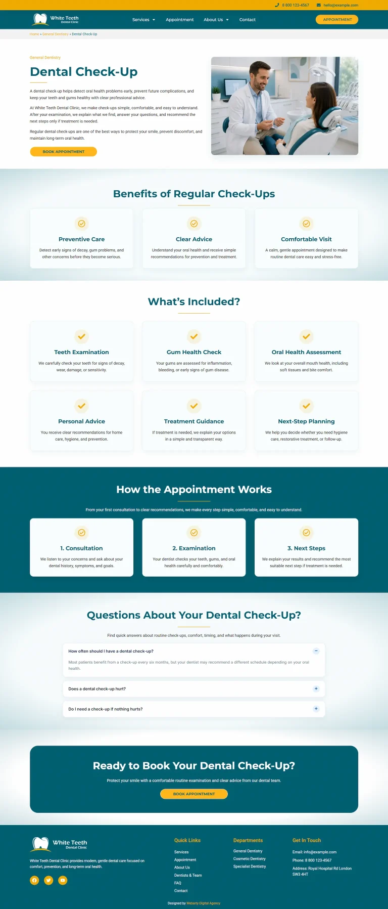 Página de serviços White Teeth tema WordPress dentário – Página de serviços