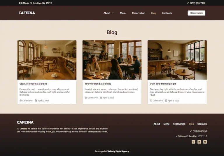 Blog / Notícias Cafeina tema WordPress para cafés – Blog / Notícias