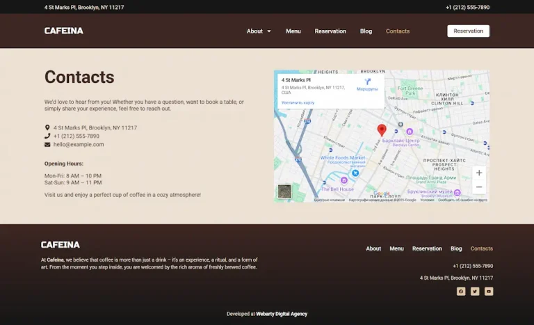 Contacto Cafeina tema WordPress para cafés – Contacto