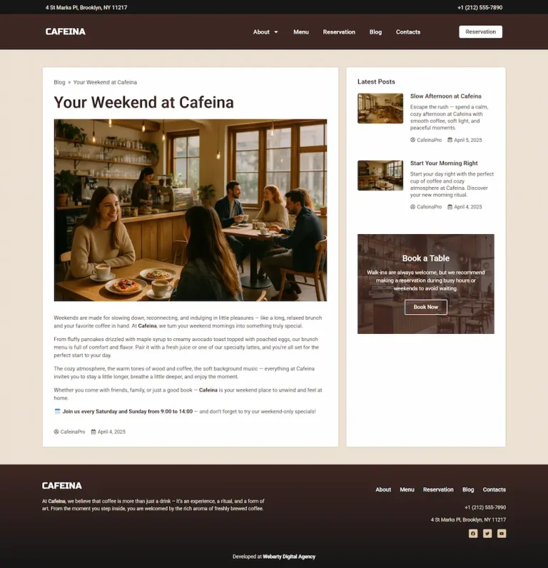 Artigo Cafeina tema WordPress para cafés – Artigo