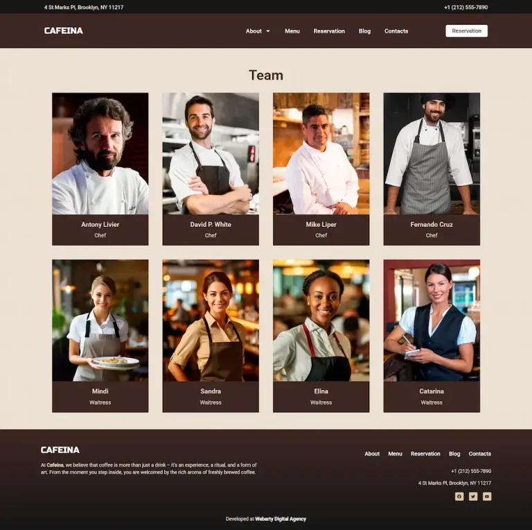 Equipa Cafeina tema WordPress para cafés – Equipa